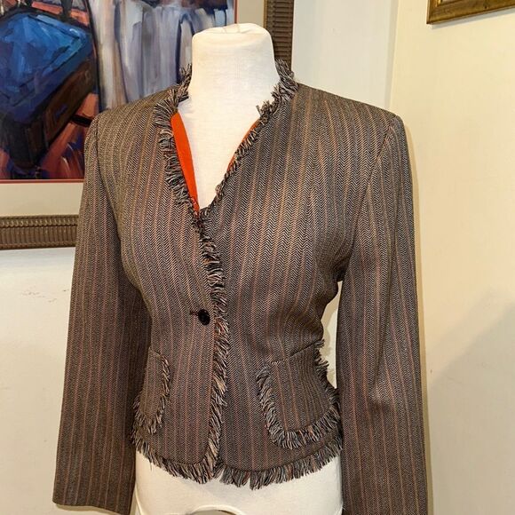 Harve Benard Tweed Fringe Brown Jacket Size 10 - Picture 4 of 8